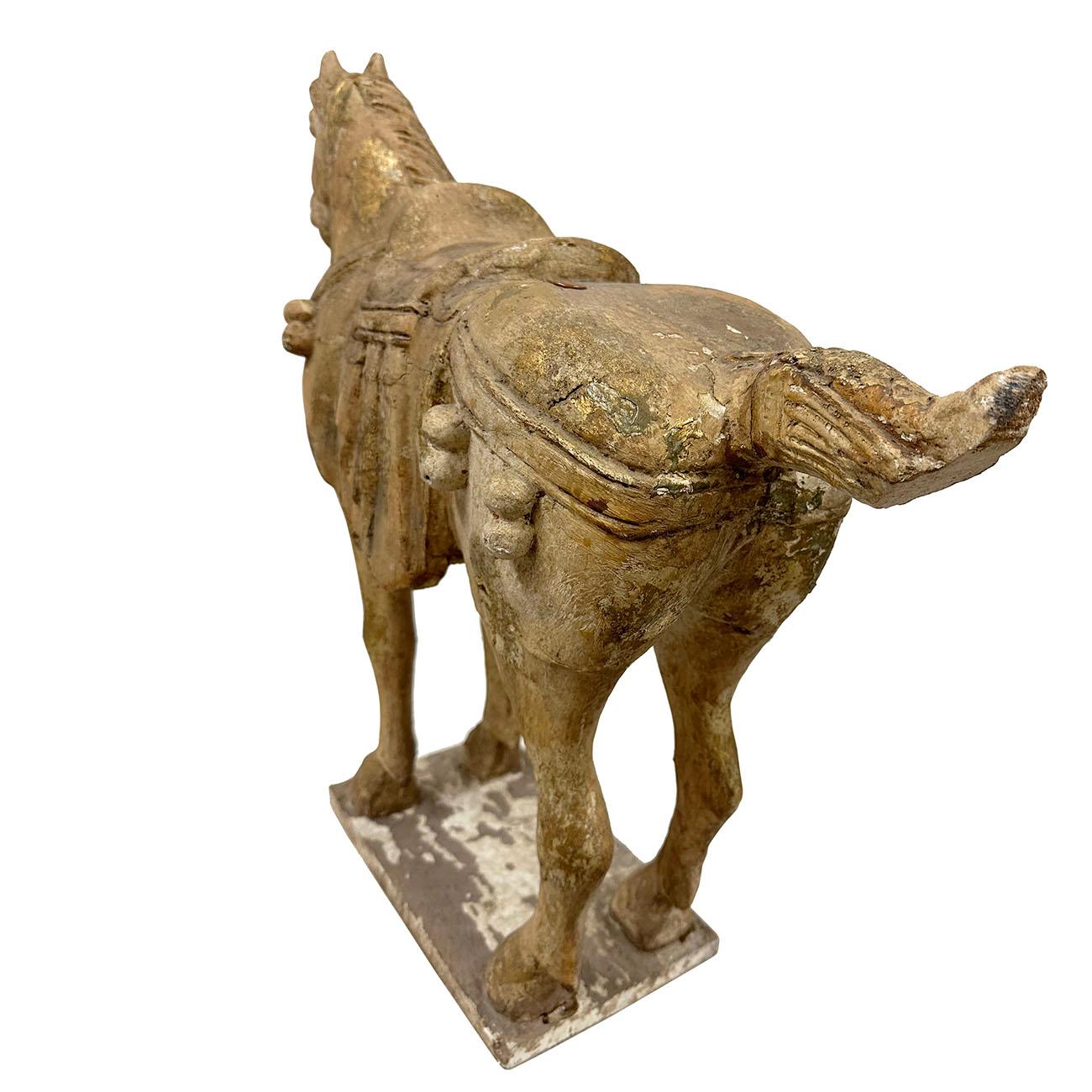 20th Century Chinese Gilt carved Wooden Tang Horse Sculpture For Sale 7
