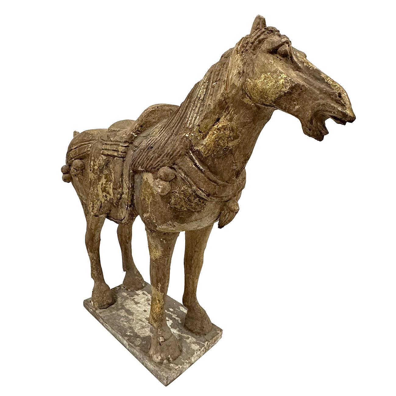 20th Century Chinese Gilt carved Wooden Tang Horse Sculpture For Sale 2