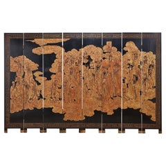 20th Century Chinese Gilt Coromandel Eight-Panel Screen Immortals Sky Gods