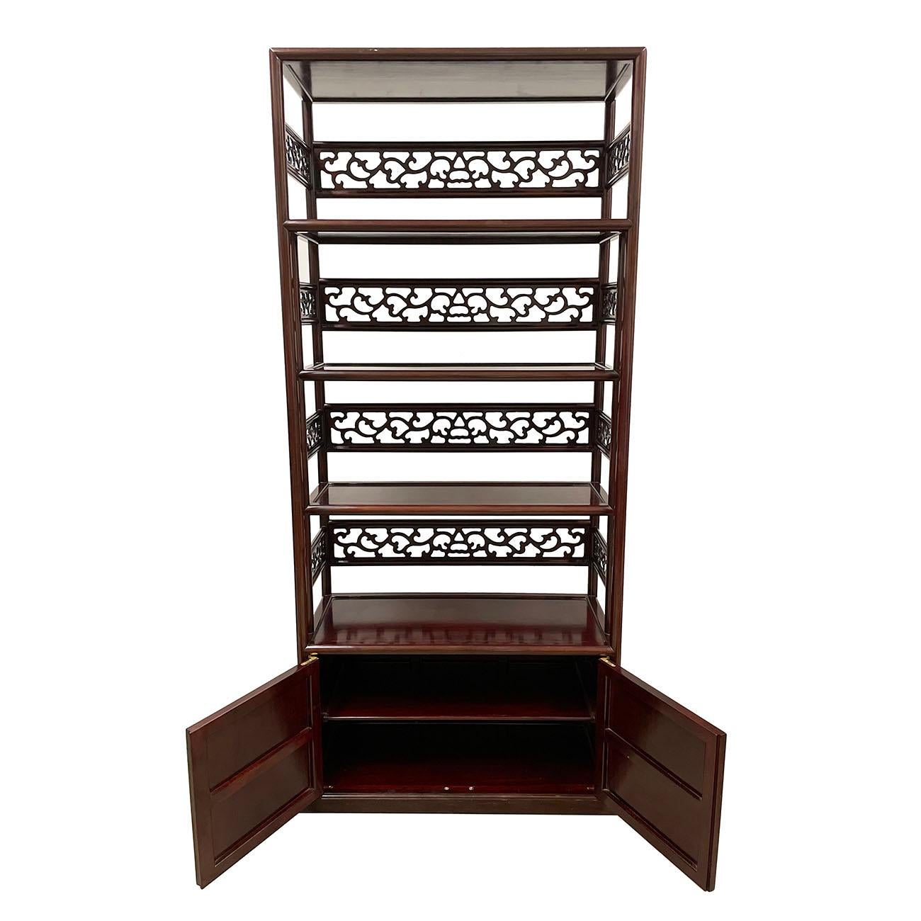 Chinese Export 20th Century Chinese Hand Carved Hardwood Book Shelf/Display Cabinet For Sale
