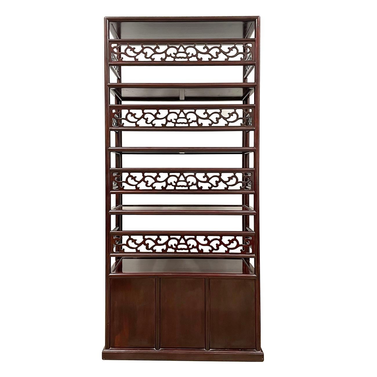 20th Century Chinese Hand Carved Hardwood Book Shelf/Display Cabinet For Sale 5