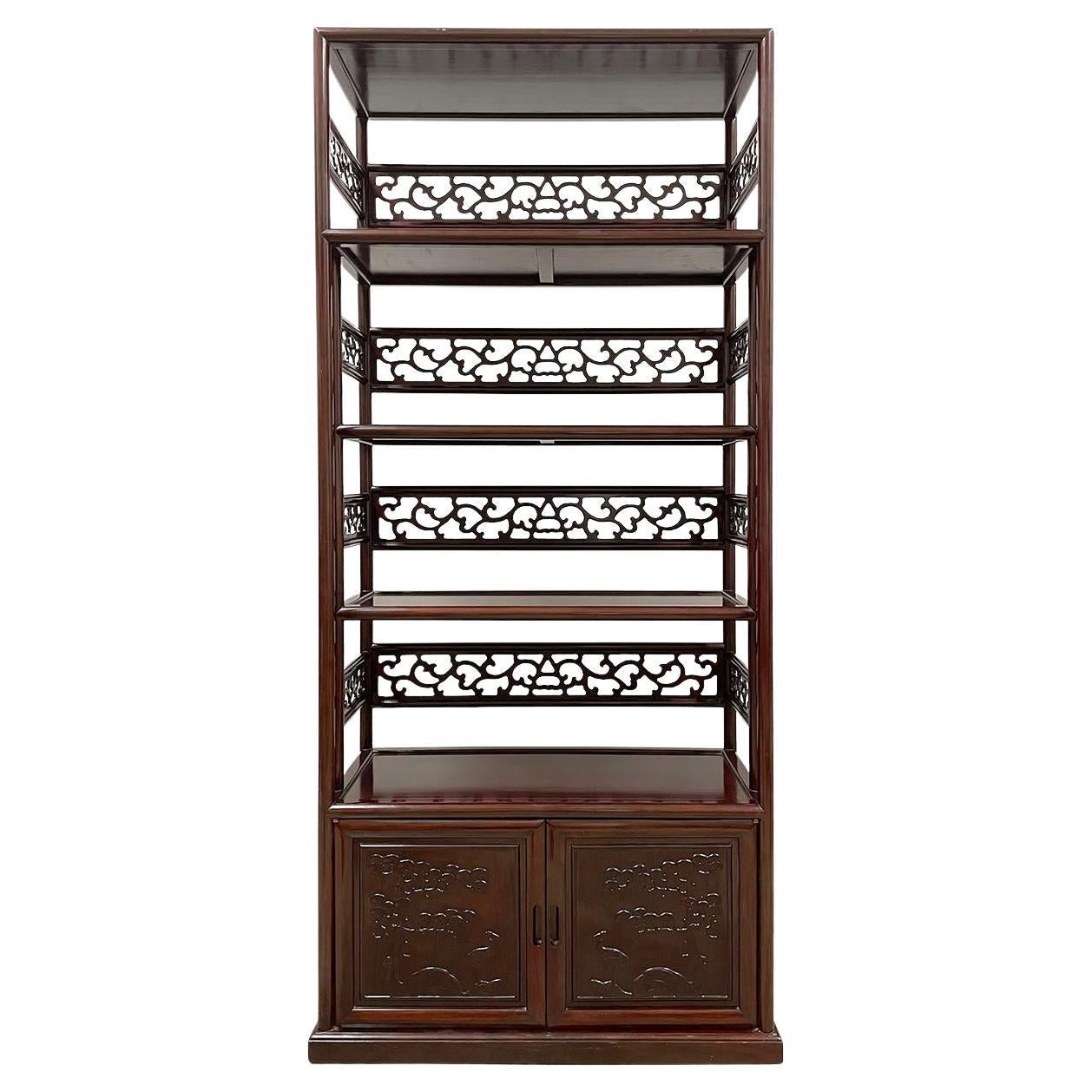 20th Century Chinese Hand Carved Hardwood Book Shelf/Display Cabinet