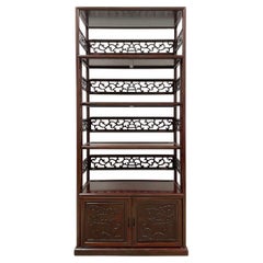 Used 20th Century Chinese Hand Carved Hardwood Book Shelf/Display Cabinet