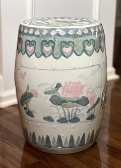 20th Century Chinese Hand-Painted Ceramic Pastel Garden Stool or Side Table