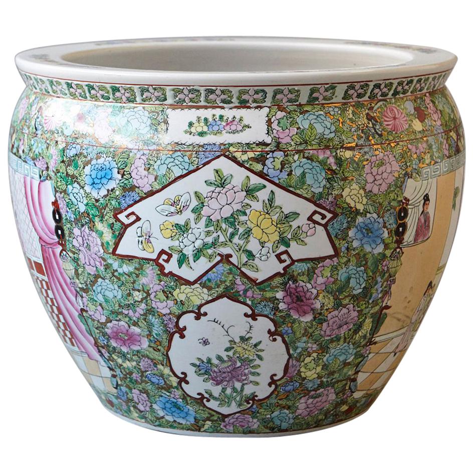 20th Century Chinese Hand-Painted Fish Bowl Planter or Jardiniére