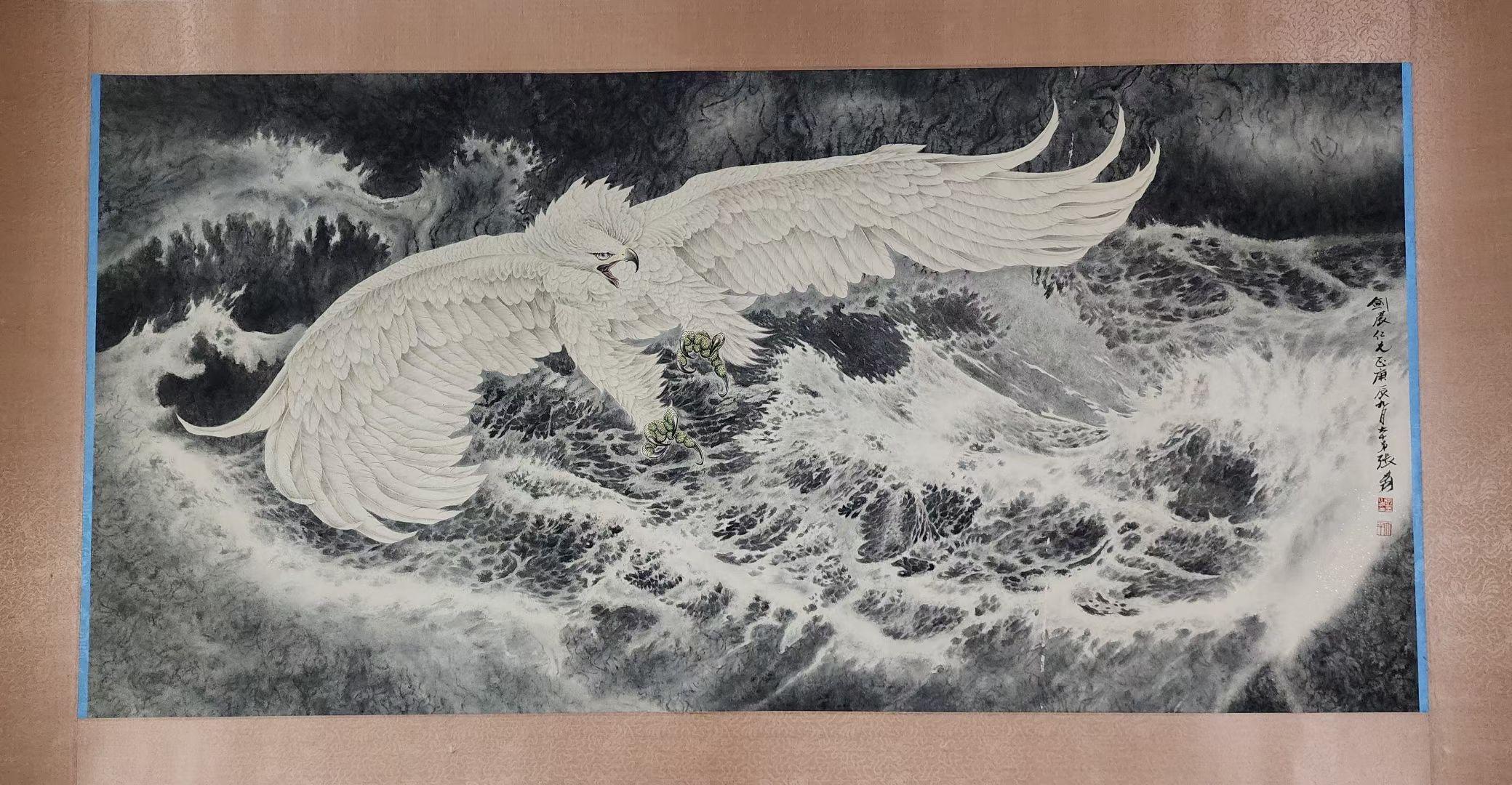 Chinese Ink Painting of Eagle on Sea, Hand Painted with Zhang Daqian ...