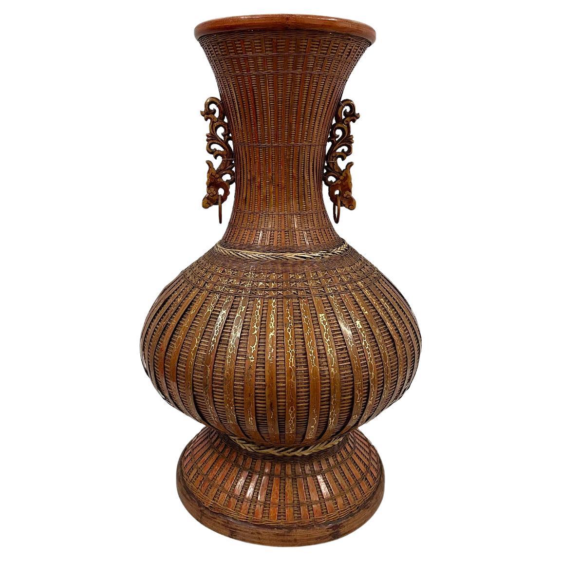 20th Century Chinese Hand-Woven Bamboo Vase For Sale