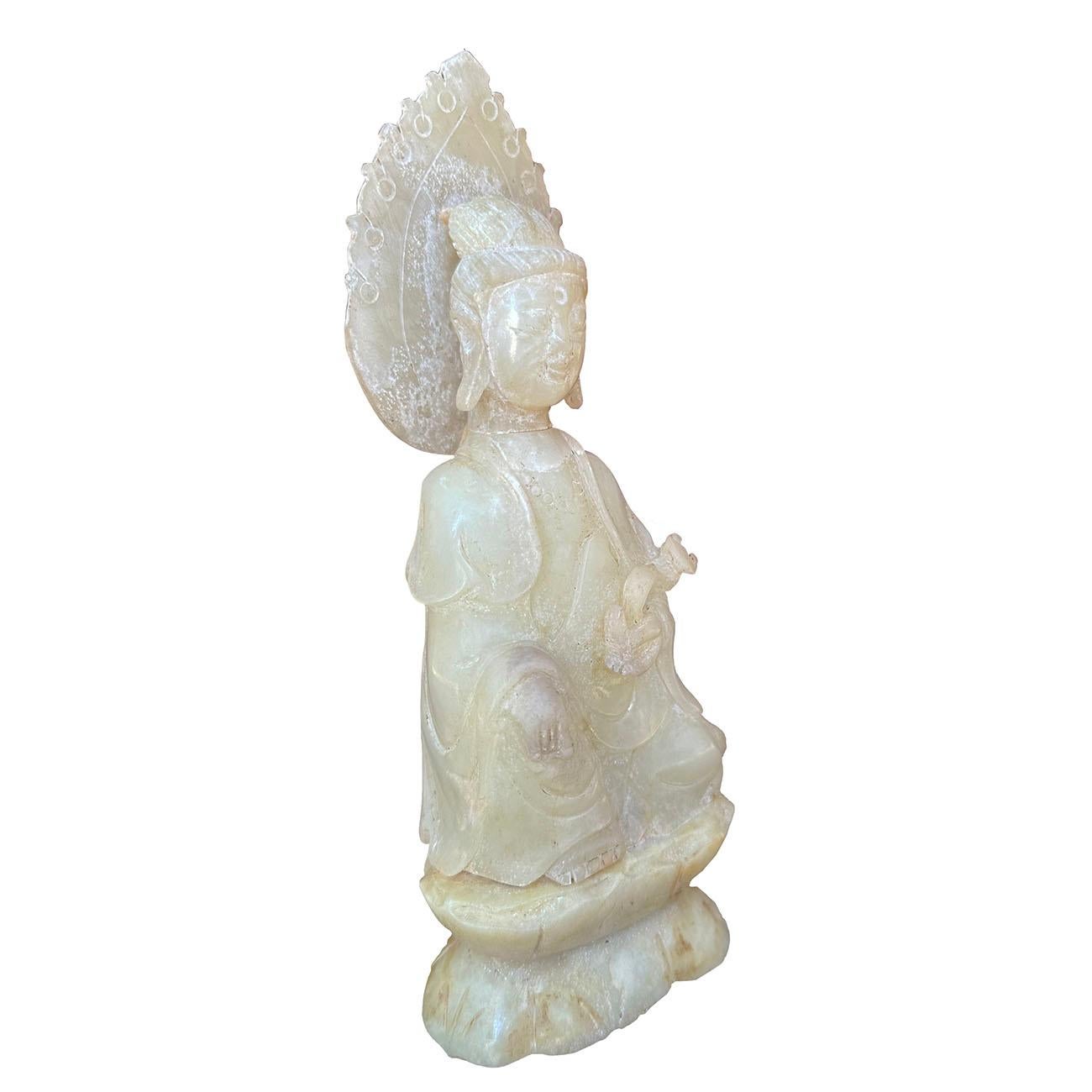 Hand-Carved 20th Century Chinese Jade Carved Kwan Yin Bodhisattva statuary