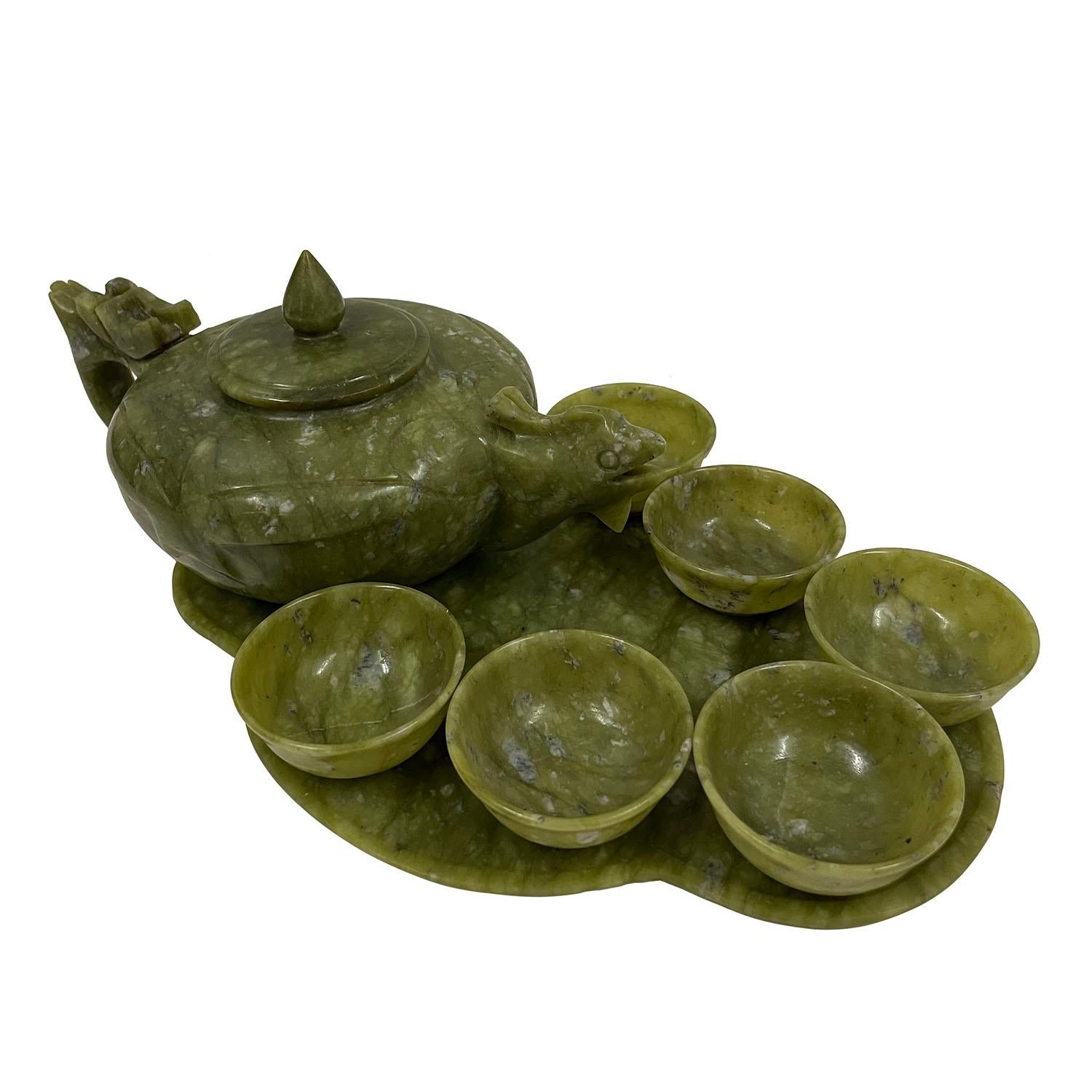 Juego de té de jade chino del siglo XX - 9 piezas Exportación china en venta