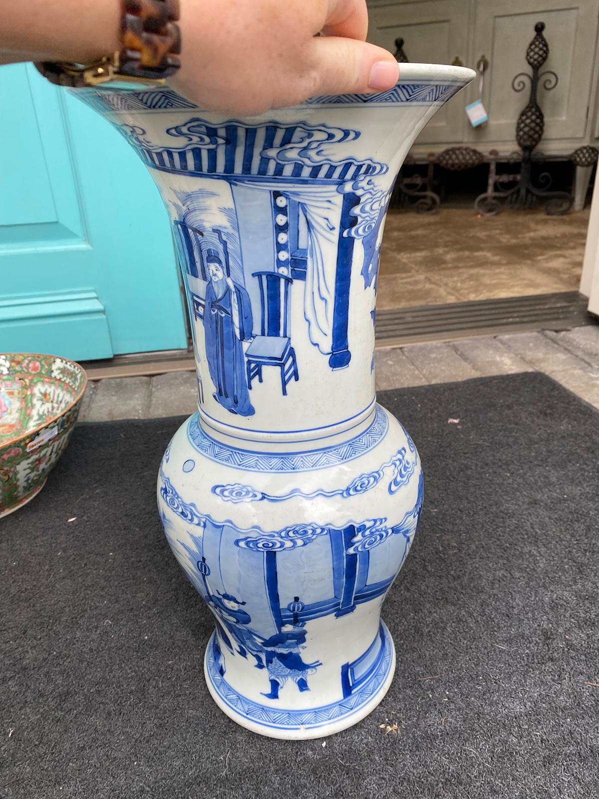 20th Century Chinese Kangxi Style Blue & White Gu Form Vase, Six Character Mark For Sale 3