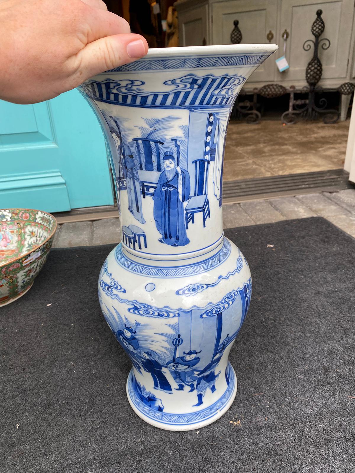 20th Century Chinese Kangxi Style Blue & White Gu Form Vase, Six Character Mark For Sale 4