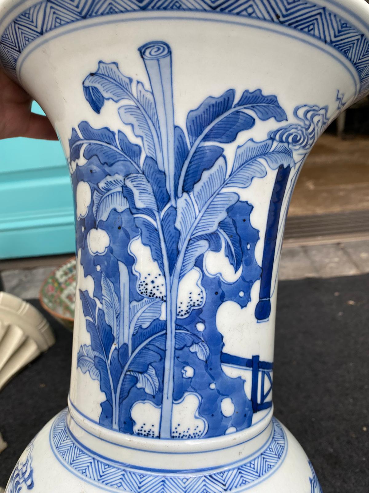 20th Century Chinese Kangxi Style Blue & White Gu Form Vase, Six Character Mark For Sale 12