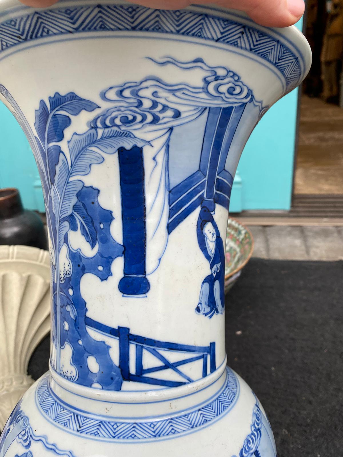 20th Century Chinese Kangxi Style Blue & White Gu Form Vase, Six Character Mark For Sale 13