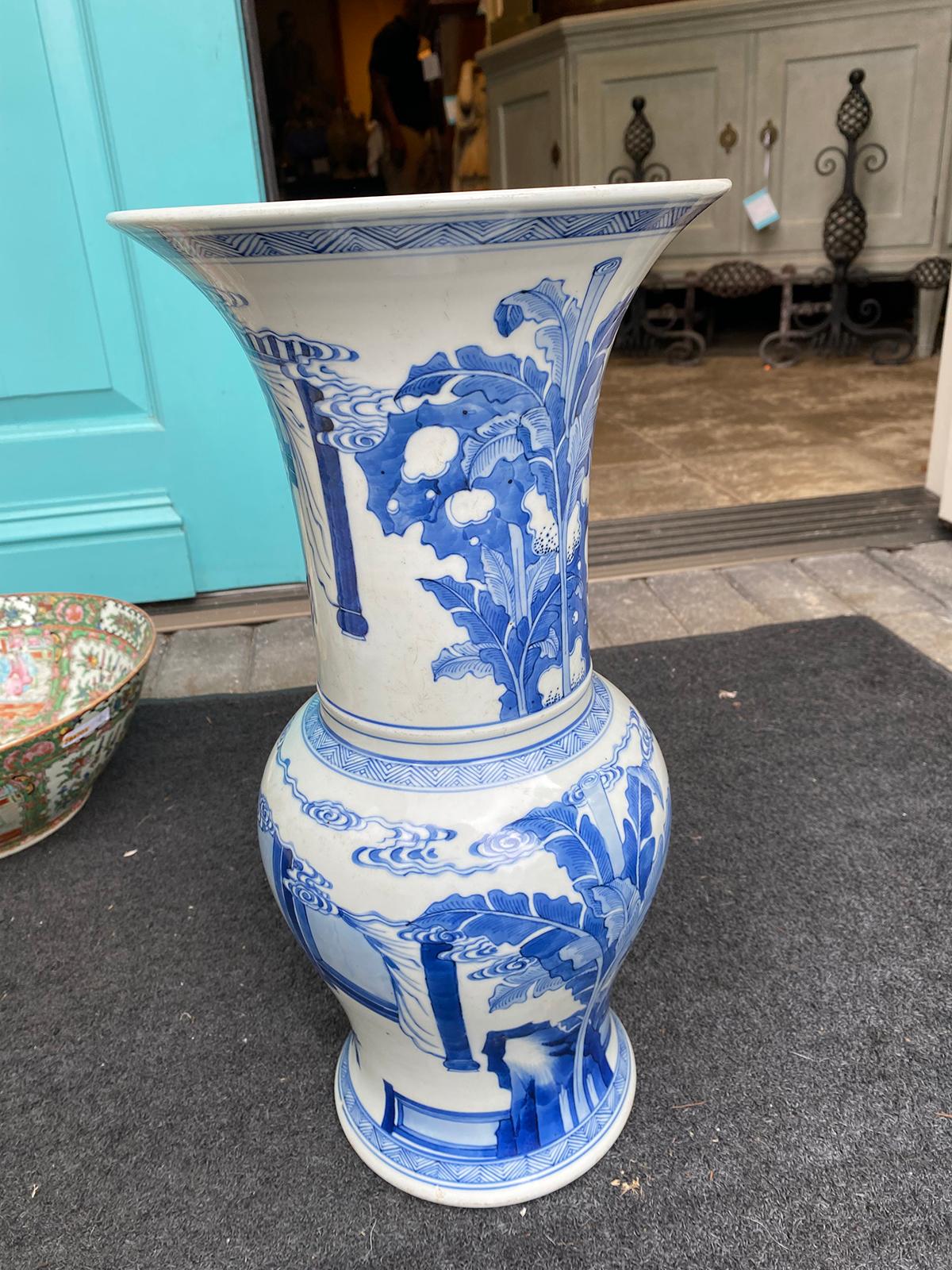 20th Century Chinese Kangxi Style Blue & White Gu Form Vase, Six Character Mark For Sale 2