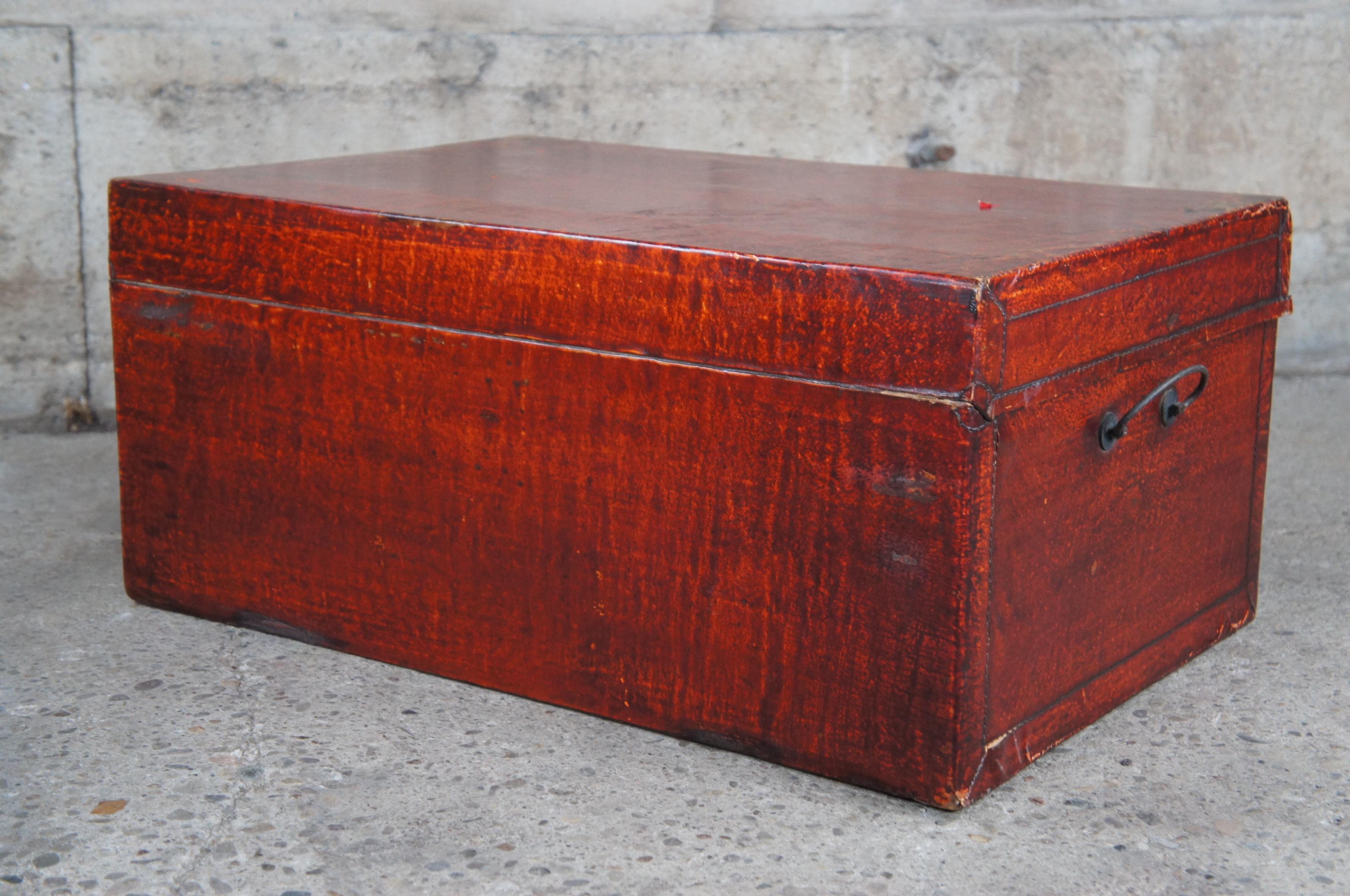 20th Century Chinese Lacquered Red Leather Ming Style Trunk Blanket Chest For Sale 8