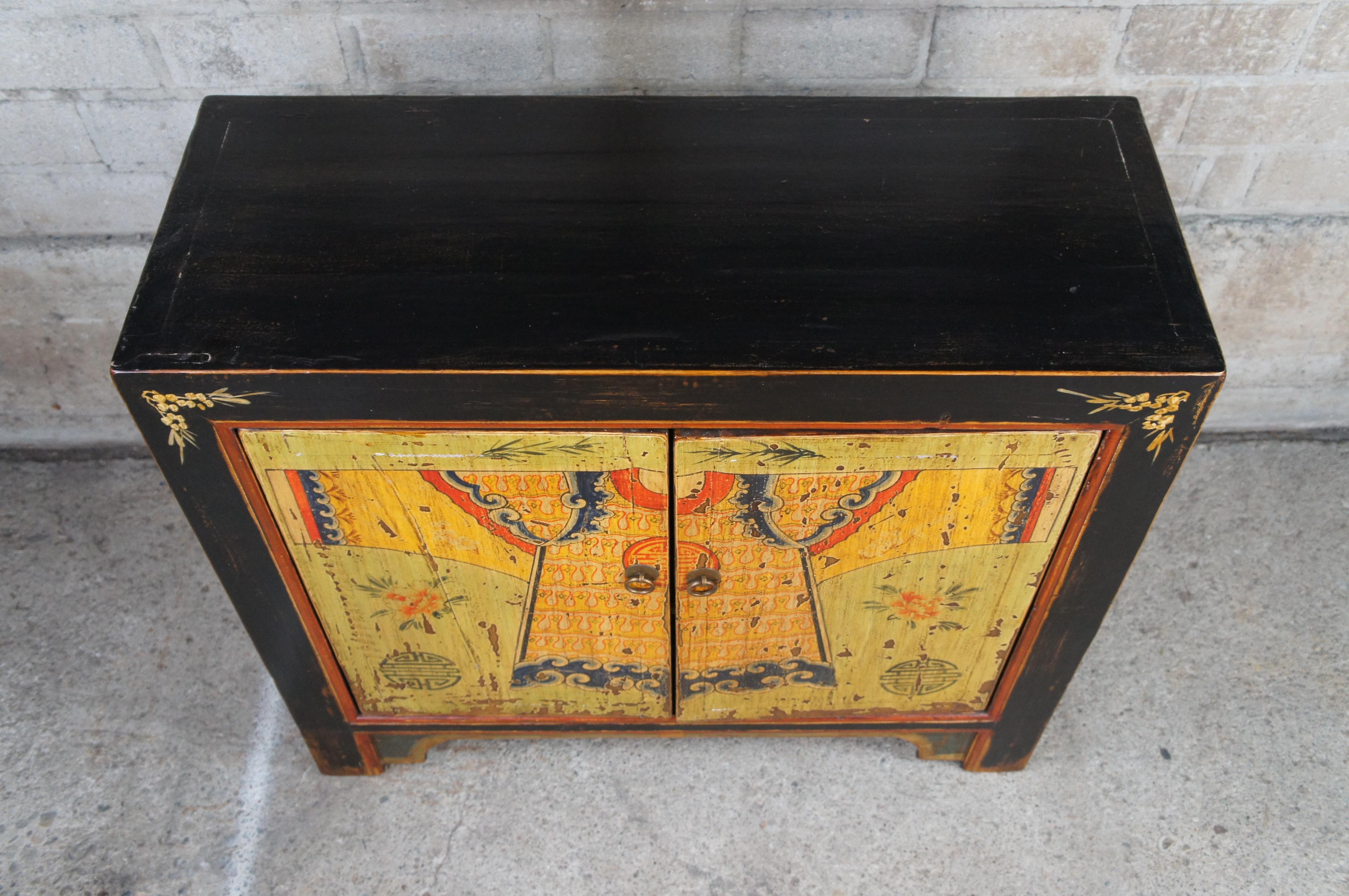20th Century Chinese Ming Style Lacquered & Painted Elm Chest Entry Hall Console 1