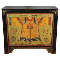 Vintage 20th Century Chinese Ming Style Lacquered & Painted Elm Chest Entry Hall Console