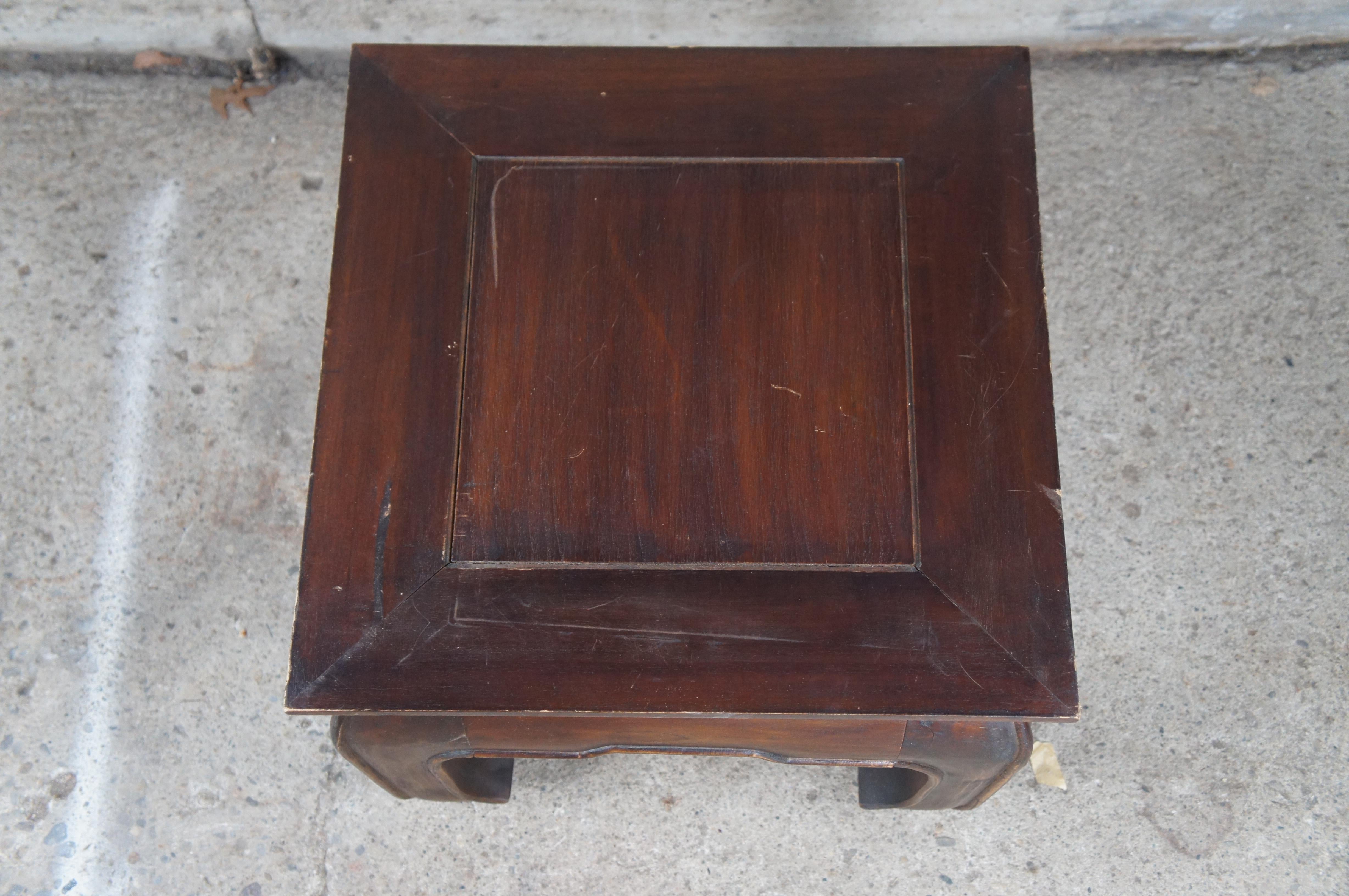 20th Century Chinese Ming Style Teak Square Side Table Sculpture Stand Stool 18