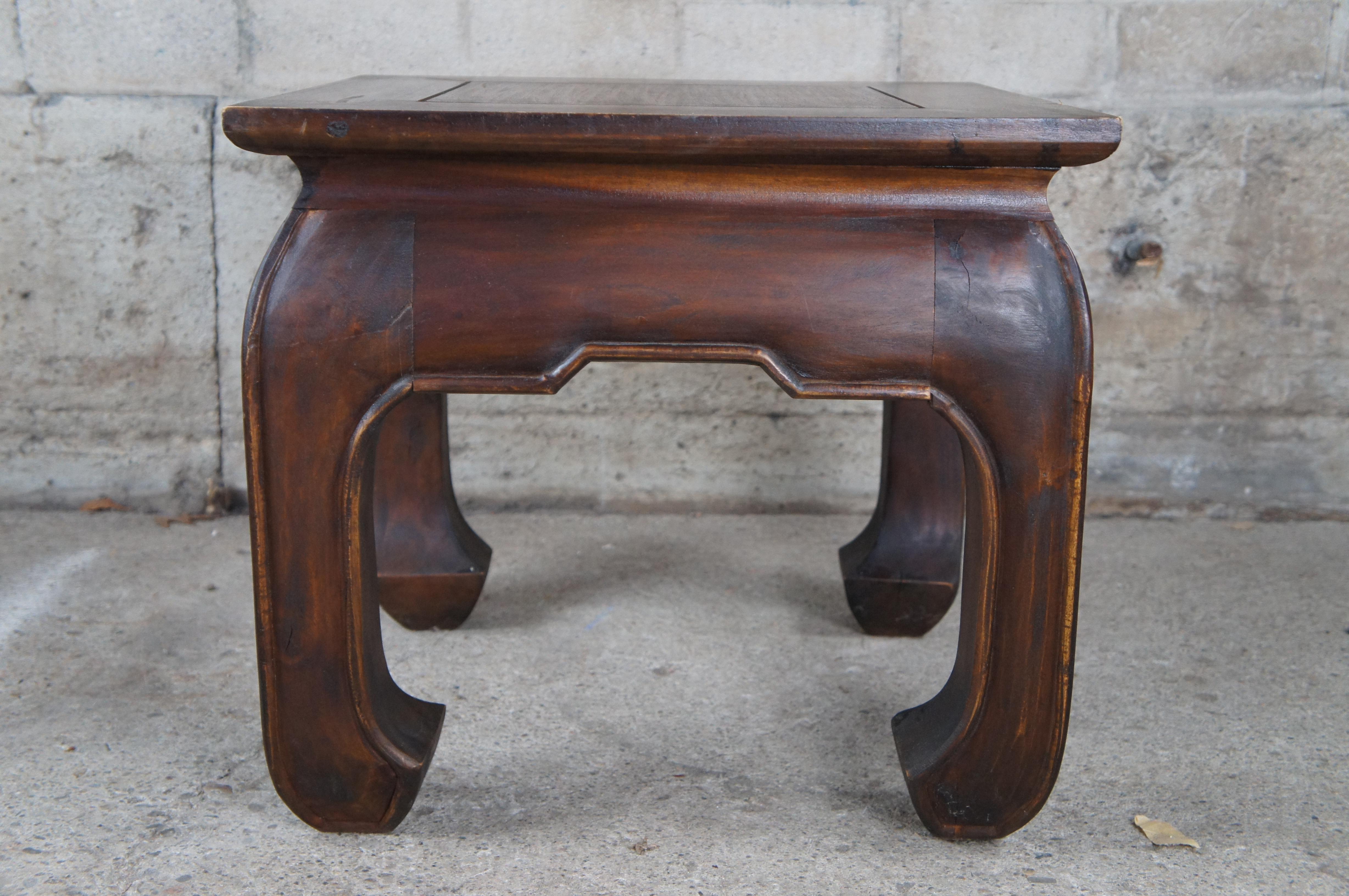 20th Century Chinese Ming Style Teak Square Side Table Sculpture Stand Stool 18