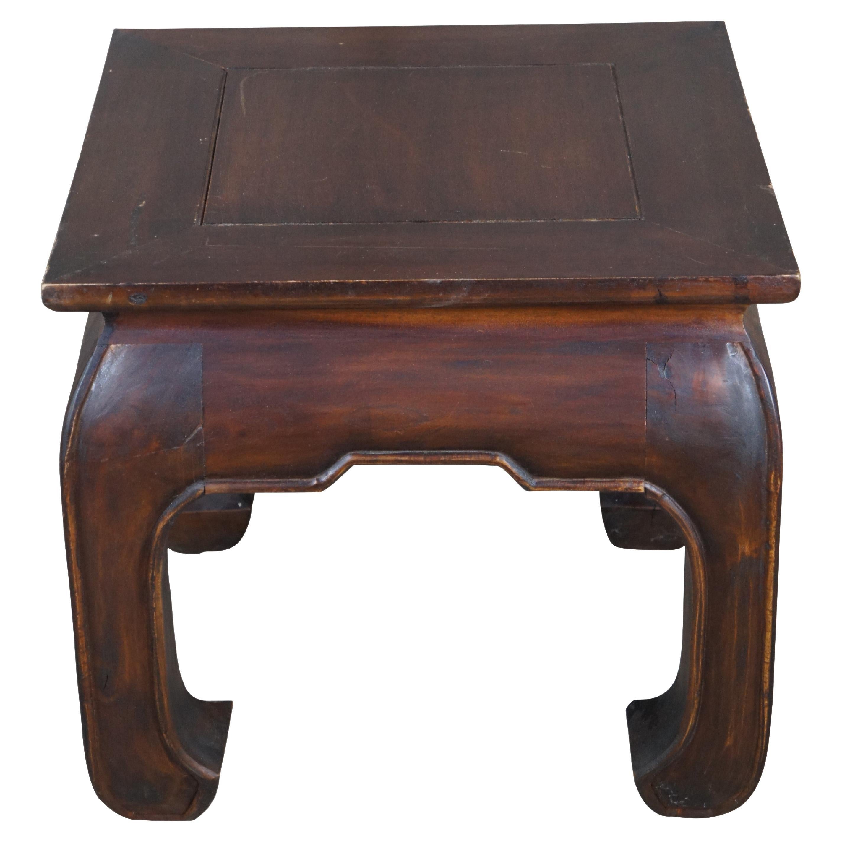 20th Century Chinese Ming Style Teak Square Side Table Sculpture Stand Stool 18" For Sale