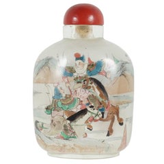 20th Century Chinese Painted Peaking Glass Snuff Bottle with Cinnabar Stopper