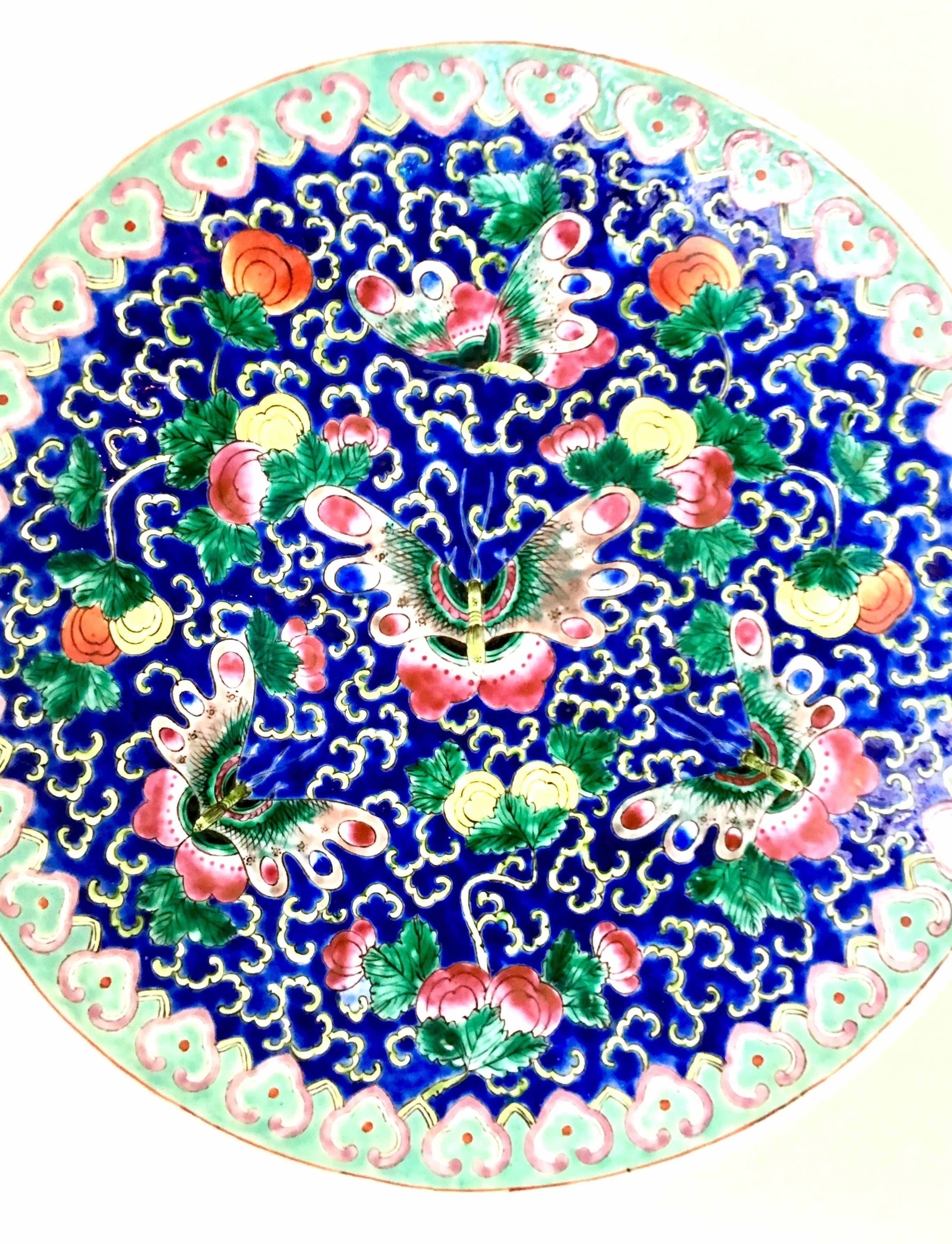 Chinese Export 20th Century Chinese Porcelain Famille Hand-Painted Butterfly Center Bowl For Sale