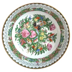 Vintage 20th Century Chinese Porcelain Rose Medallion Canton Bowl
