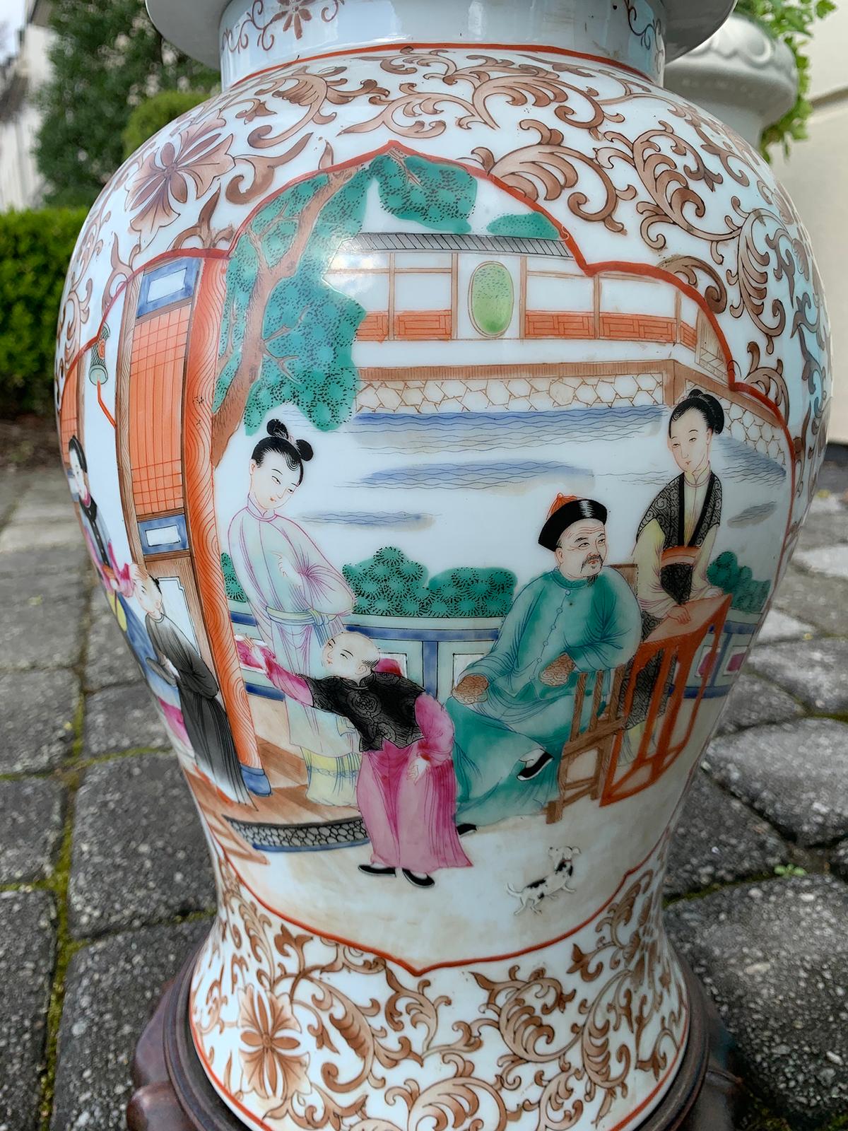 20th Century Chinese Porcelain Lidded Ginger Jar as Lamp 4