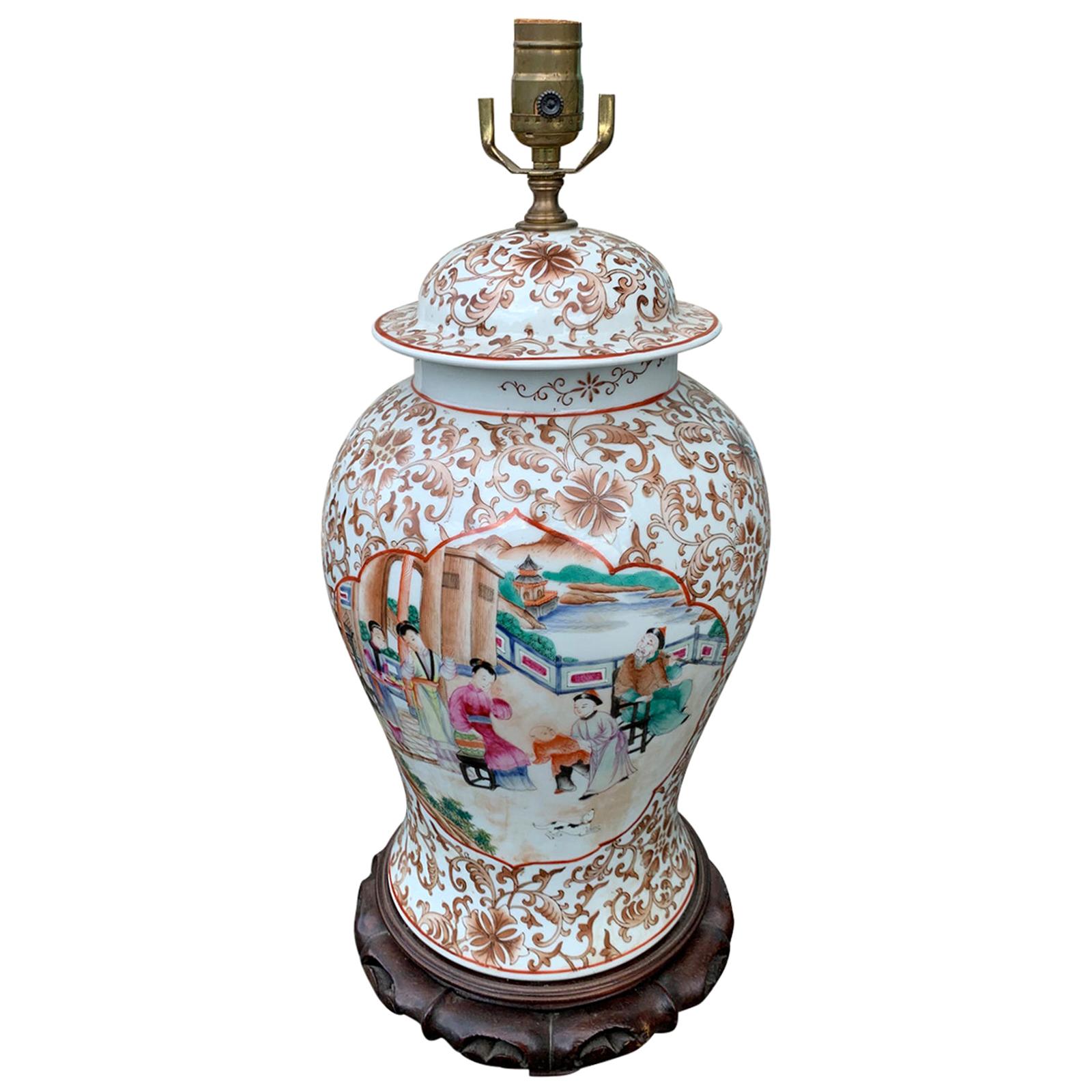 20th Century Chinese Porcelain Lidded Ginger Jar as Lamp