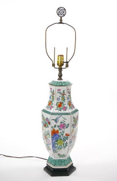 20th Century Chinese Porcelain Table Lamp with Black Painted Wood Base