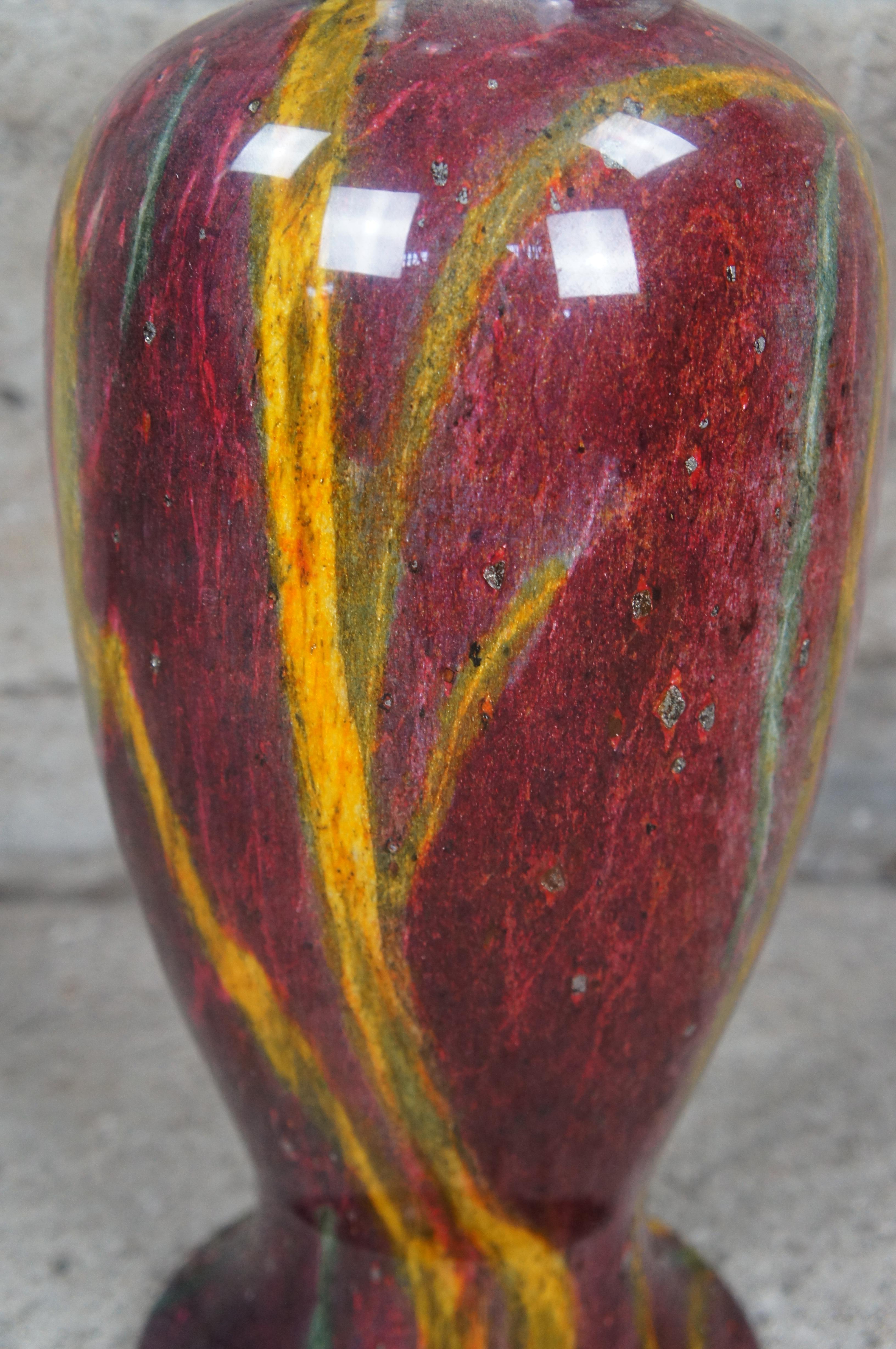20th Century Chinese Purple Jade Carved & Polished Marble Flower Vase Urn 20