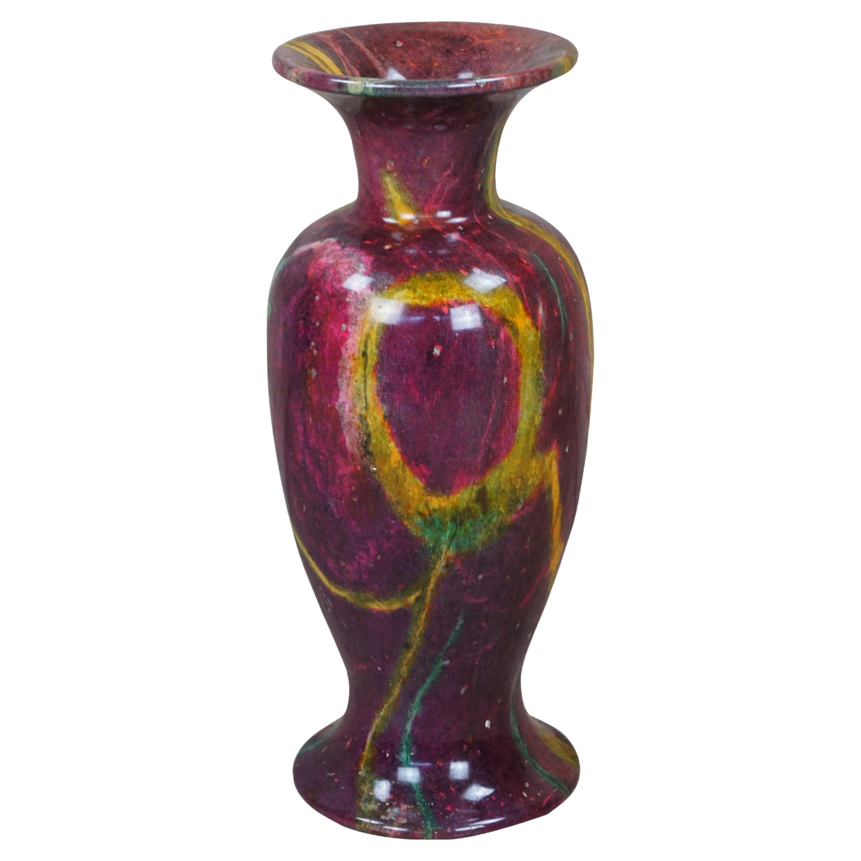 20th Century Chinese Purple Jade Carved & Polished Marble Flower Vase Urn 20" For Sale