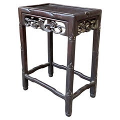 Antique 20th Century Chinese Qing Hongmu Side Table Ornate Floral