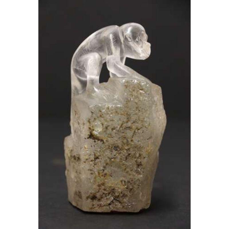 Hand-Carved 20th Century Chinese Quartz Rock Crystal Study of a Monkey, circa 1920