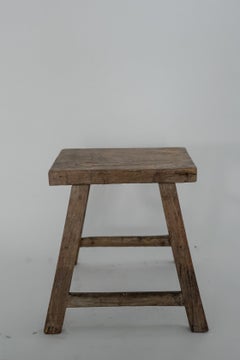 20th Century Chinese Rectangular Elm Stool – Rustic Antique Solid Wood Design