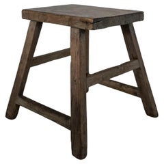 20th Century Chinese Rectangular Elm Stool – Rustic Antique Solid Wood Design