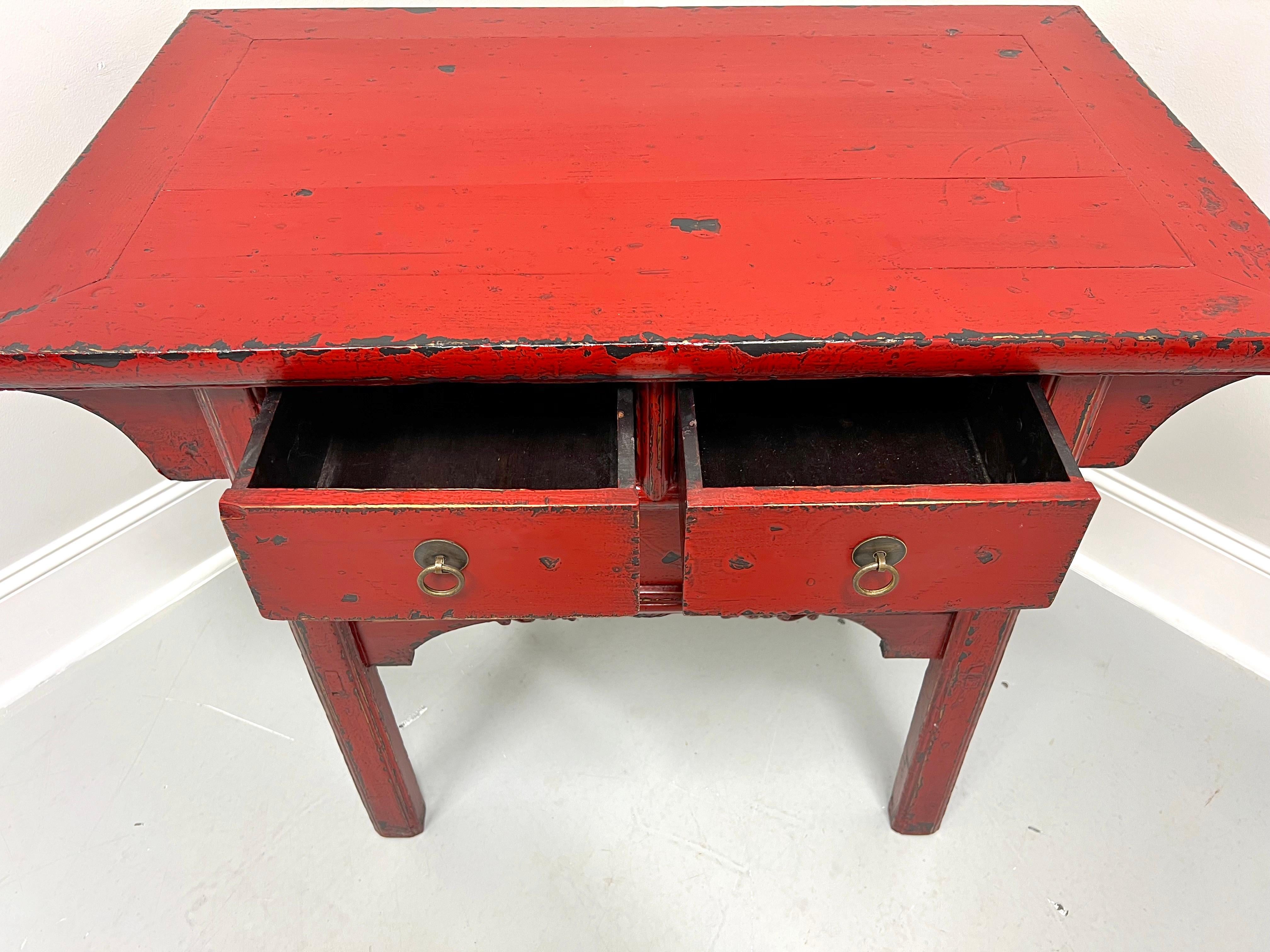 Wood 20th Century Chinese Red Painted Distressed Altar Table For Sale