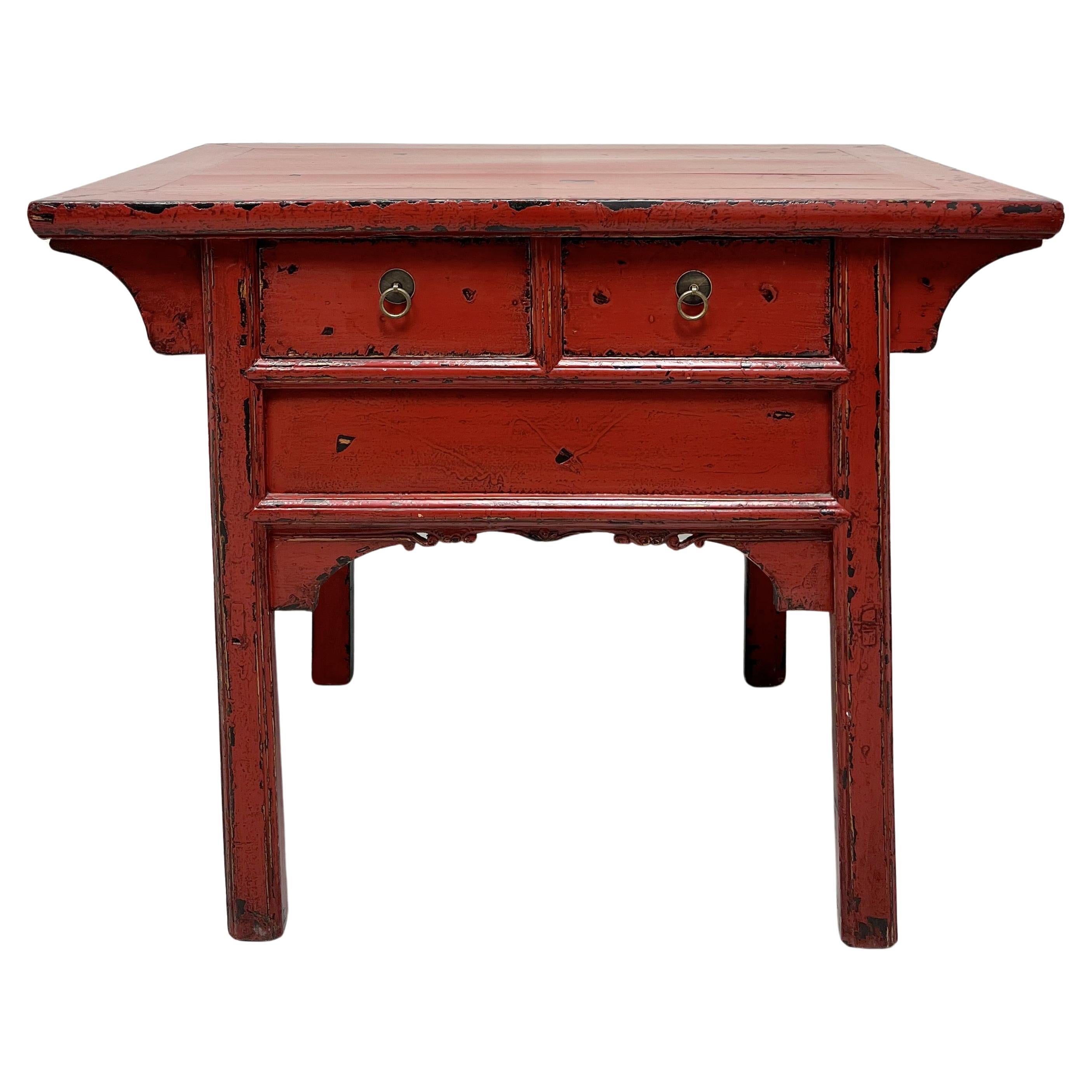 20th Century Chinese Red Painted Distressed Altar Table For Sale