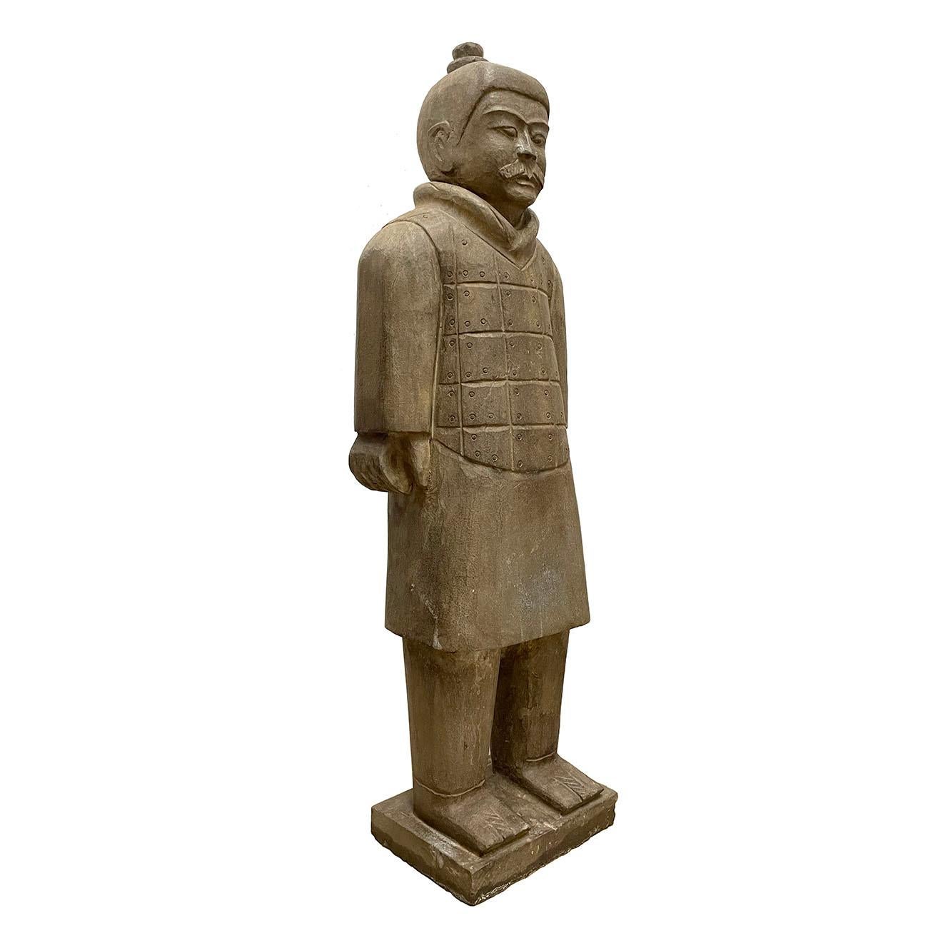 Carved 20th Century Chinese Reproduction Stone Terra-Cotta Warrior