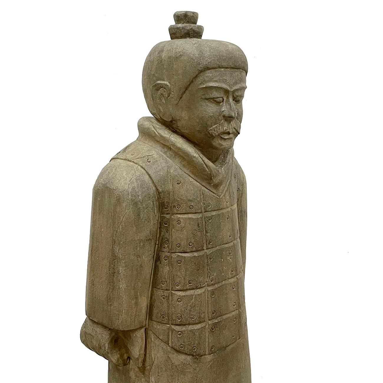 20th Century Chinese Reproduction Stone Terra-Cotta Warrior In Good Condition In Pomona, CA