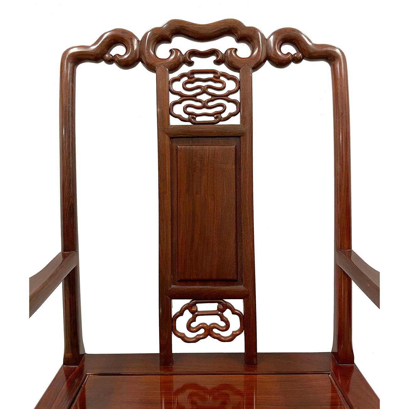 Rosewood 20th Century Chinese Rorsewood Carved Armchairs Set For Sale