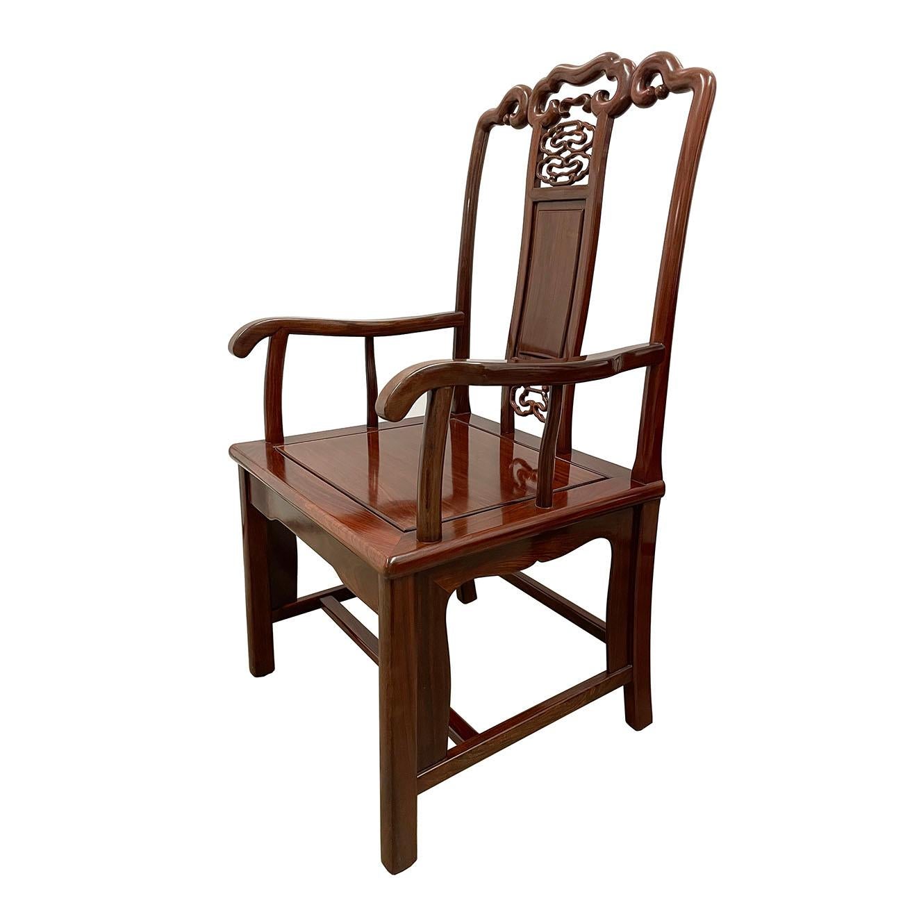 20th Century Chinese Rorsewood Carved Armchairs Set For Sale 1