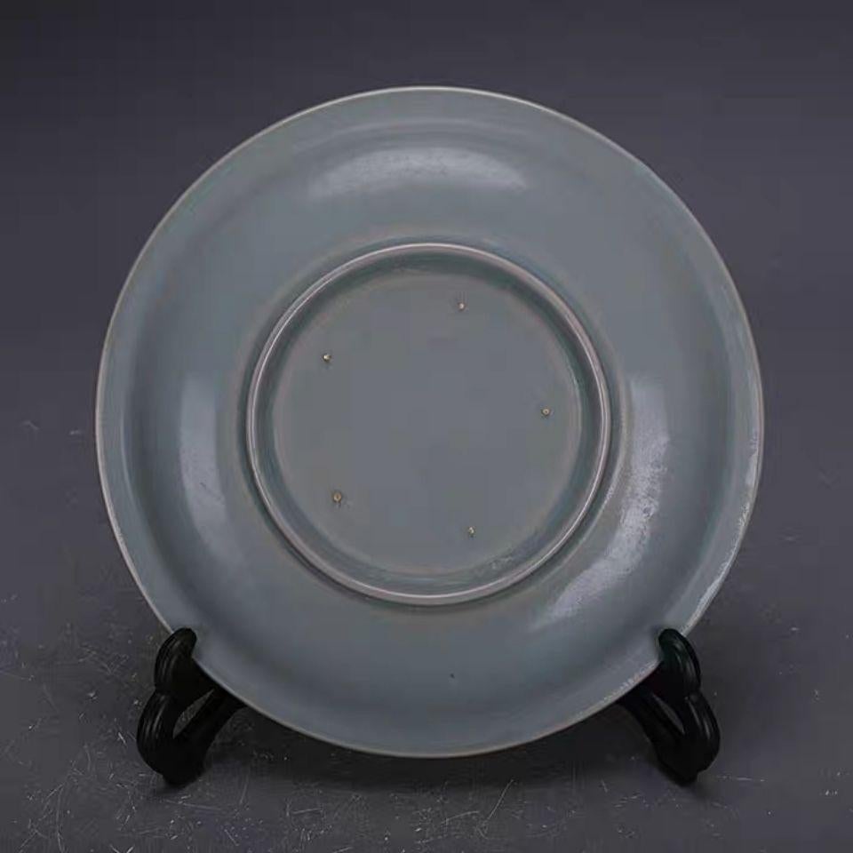 20th Century Chinese Ru Kiln Celadon Engraving Smiling Buddha Head Plate For Sale 2