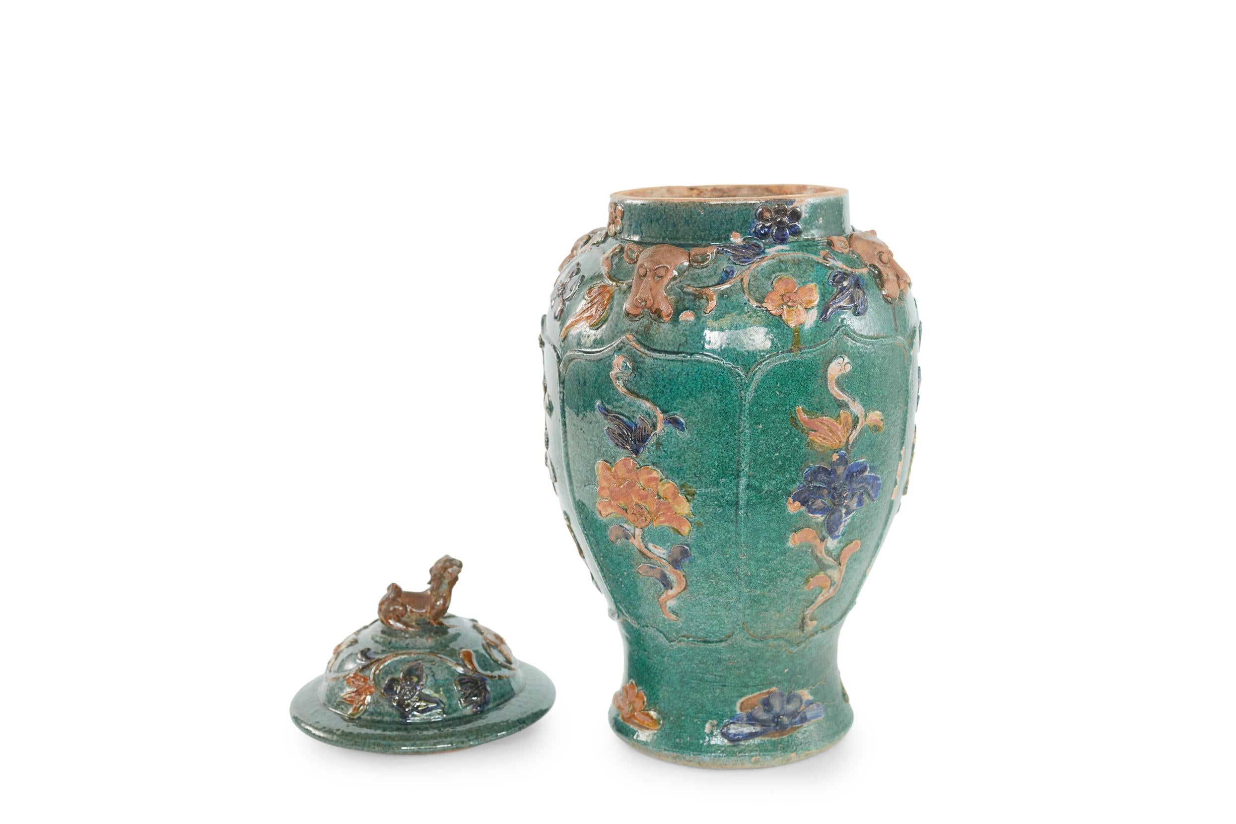 European 20th Century Chinese Sancai Glazed Covered Jar  For Sale