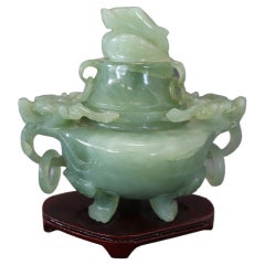Vintage 20th Century Chinese Sculpture, Censer in Carved Jade