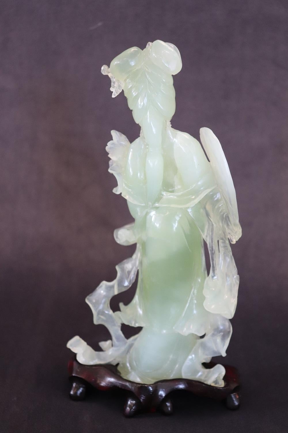 20th Century Chinese Sculpture, Geisha in Carved Jade For Sale 2