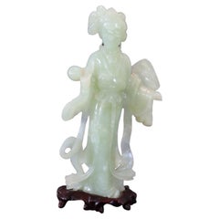 Vintage 20th Century Chinese Sculpture, Geisha in Carved Jade