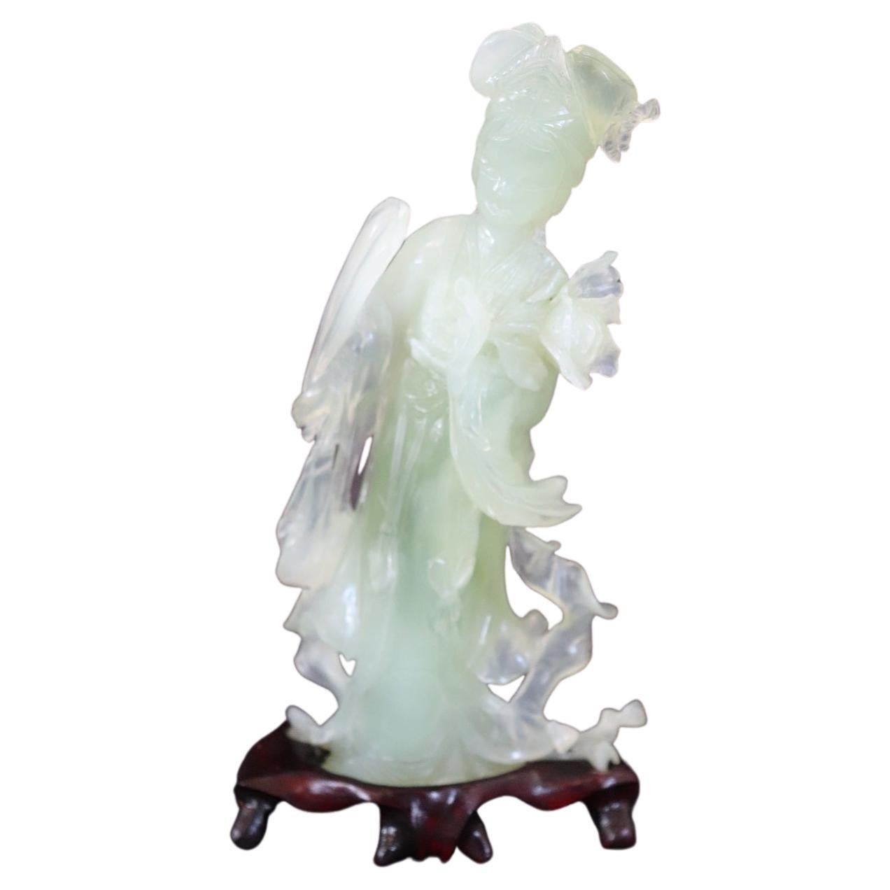 20th Century Chinese Sculpture, Geisha in Carved Jade For Sale