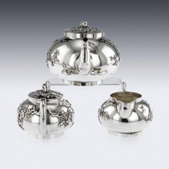 20th Century Chinese Silver Cherry Blossom Tea Set, Chong Woo, circa 1900
