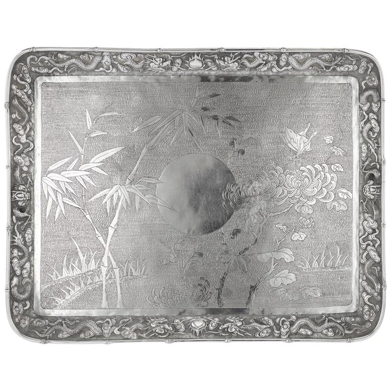 20th Century Chinese Silver Serving, Sterling Landscaping Butler Pan